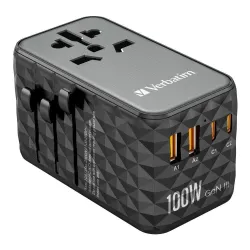 Adapter podróżny Verbatim UTA-06 GaN III globalny 2xUSB-C PD QC 4+ 100W,
