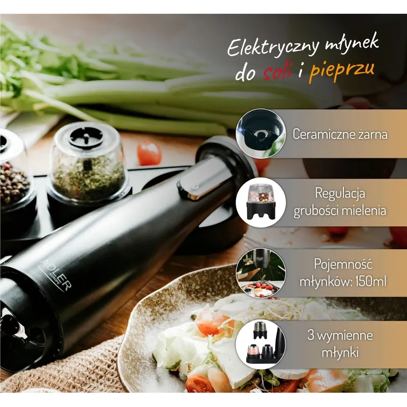 Młynek do przypraw na USB, 3w1 Adler AD 4449b