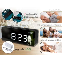 Budzik Adler AD 1189B czarny | PartsPC.pl