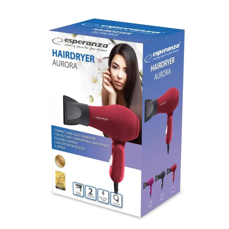 Suszarka do włosów Esperanza Aurora 750W Czerwony | PartsPC.pl