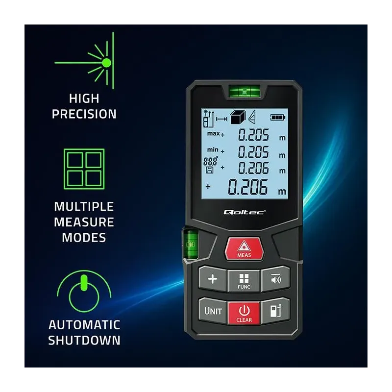 Dalmierz Qoltec laserowy z poziomicą | podświetlany LCD | PartsPC.pl