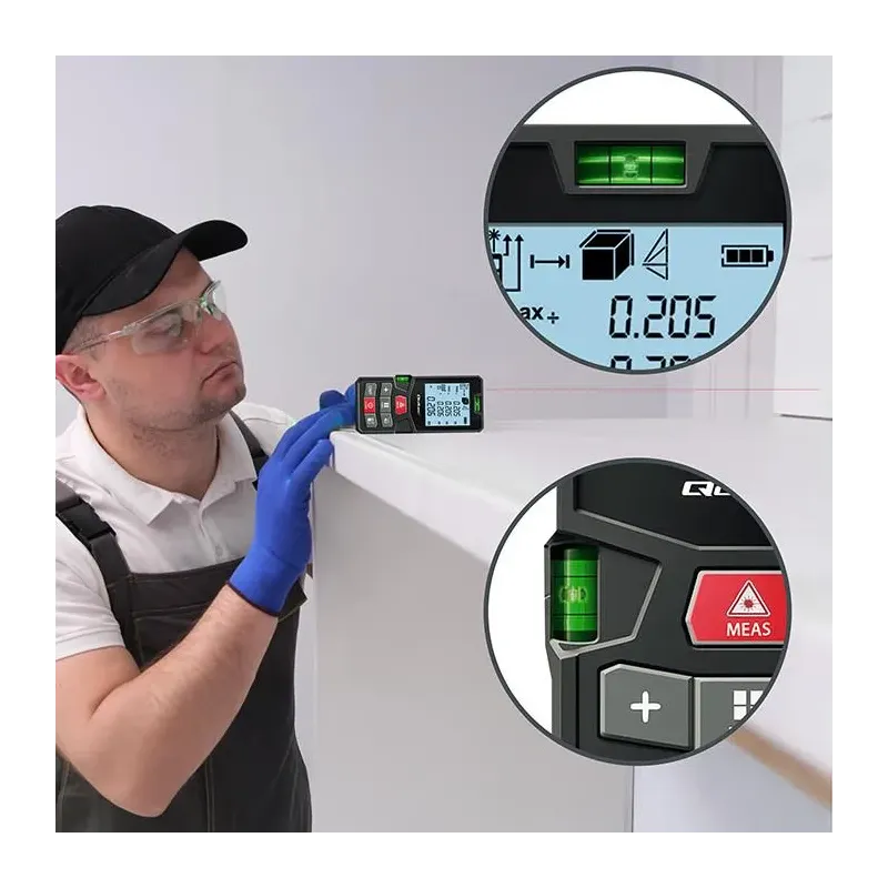 Dalmierz Qoltec laserowy z poziomicą | podświetlany LCD | PartsPC.pl