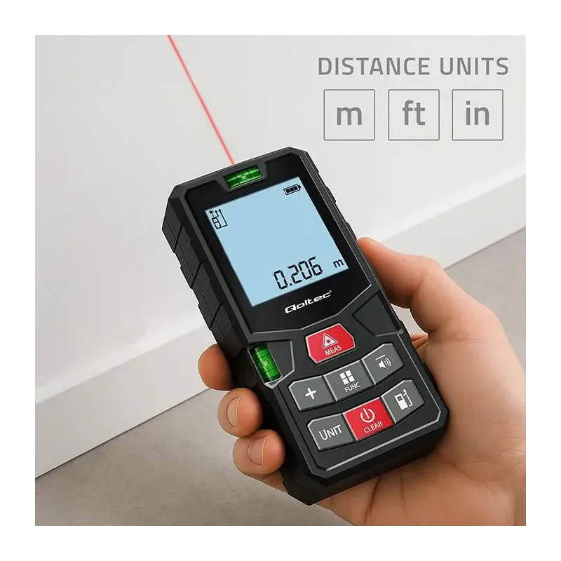 Dalmierz Qoltec laserowy z poziomicą | podświetlany LCD | PartsPC.pl