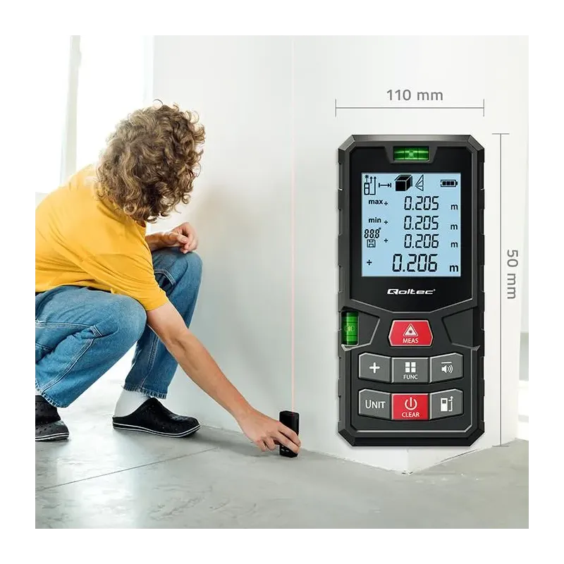 Dalmierz Qoltec laserowy z poziomicą | podświetlany LCD | PartsPC.pl