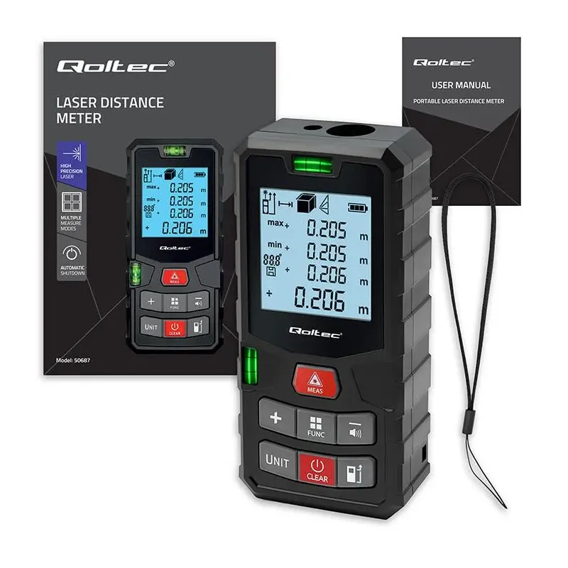 Dalmierz Qoltec laserowy z poziomicą | podświetlany LCD | PartsPC.pl