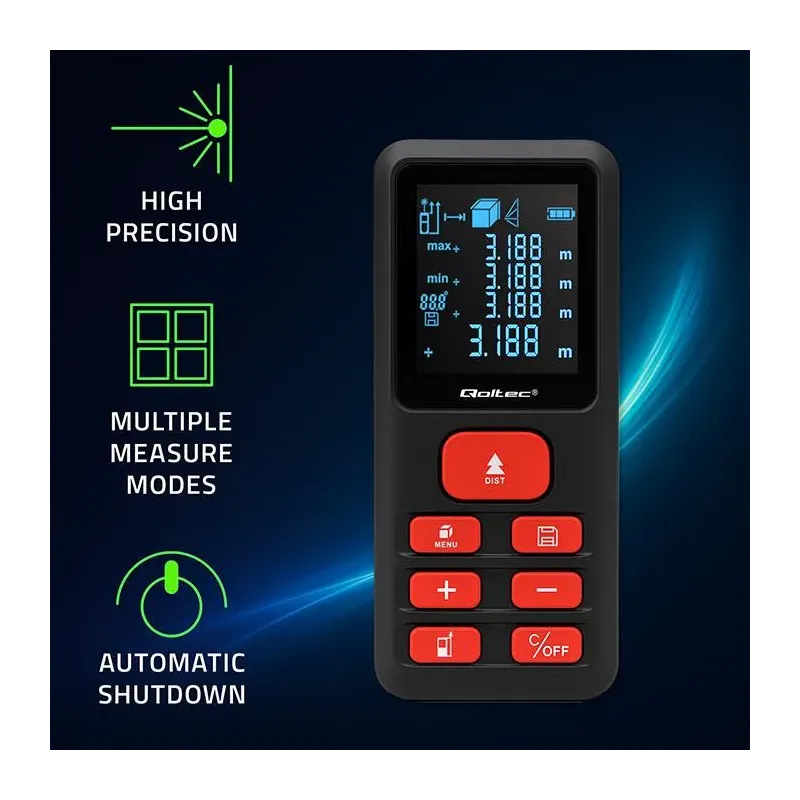 Dalmierz Qoltec laserowy z poziomicą | podświetlany LCD | PartsPC.pl