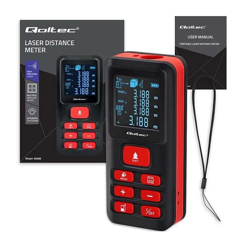 Dalmierz Qoltec laserowy z poziomicą | podświetlany LCD | PartsPC.pl