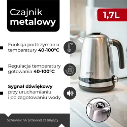 Czajnik elektryczny Camry CR 1291 1,7L stalowy z LCD i regulacją
