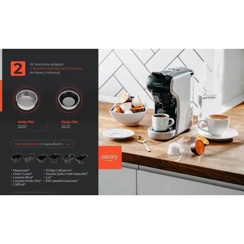Ekspres ciśnieniowy Camry CR 4414 wielo–kapsułkowy do | PartsPC.pl