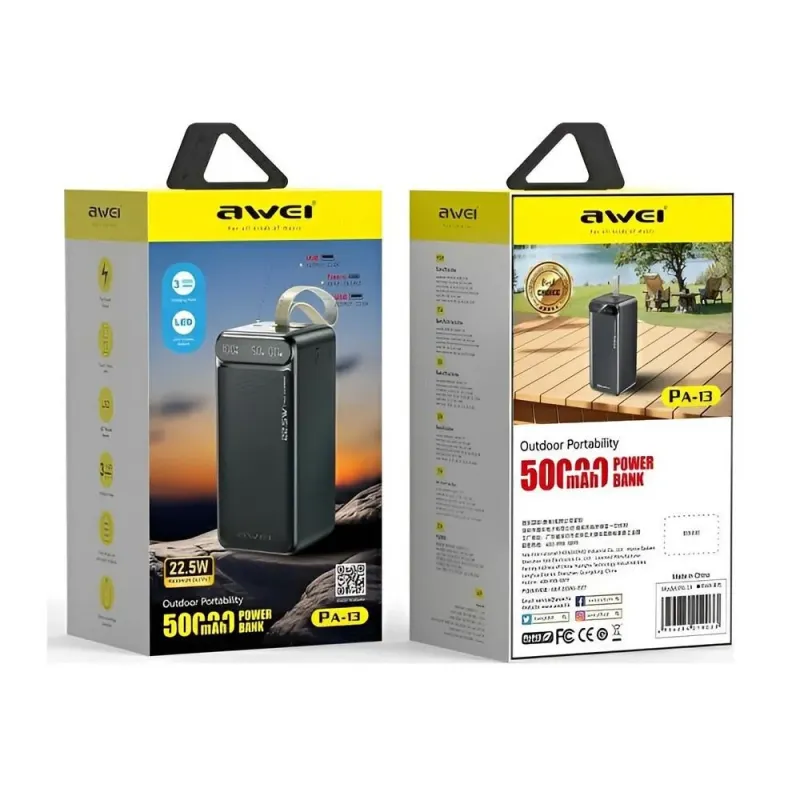 Powerbank Awei PA-13 50000mAh 22,5W 2xUSB-A 1xUSB-C | PartsPC.pl
