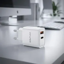Ładowarka sieciowa Awei PD81 22,5W GaN 1xUSB+1xUSB-C / bez kabla - biała