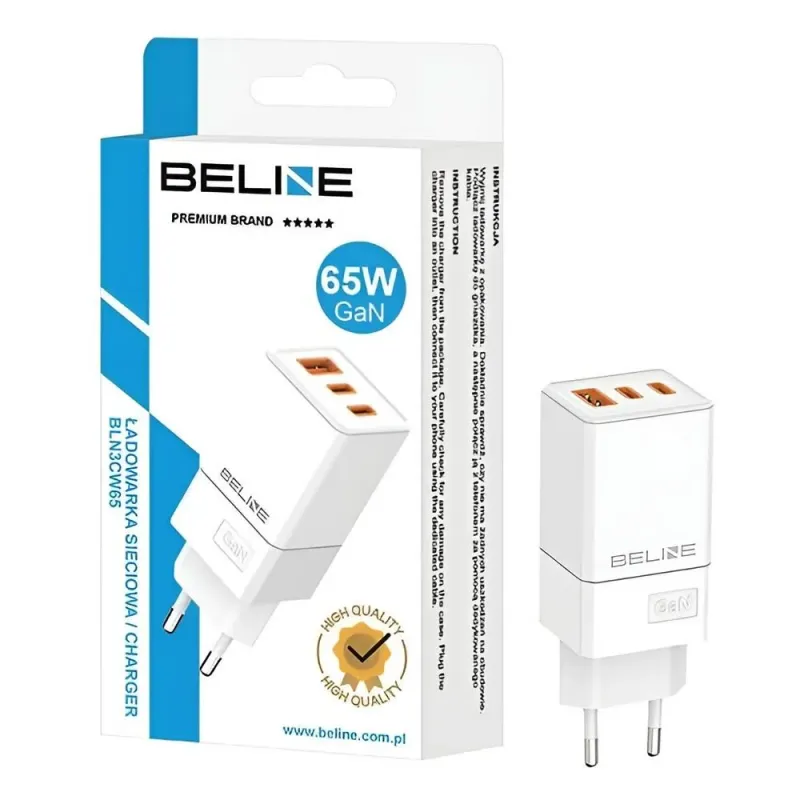 Ładowarka sieciowa Beline 65W GaN 2xUSB-C PD 3.0 + | PartsPC.pl