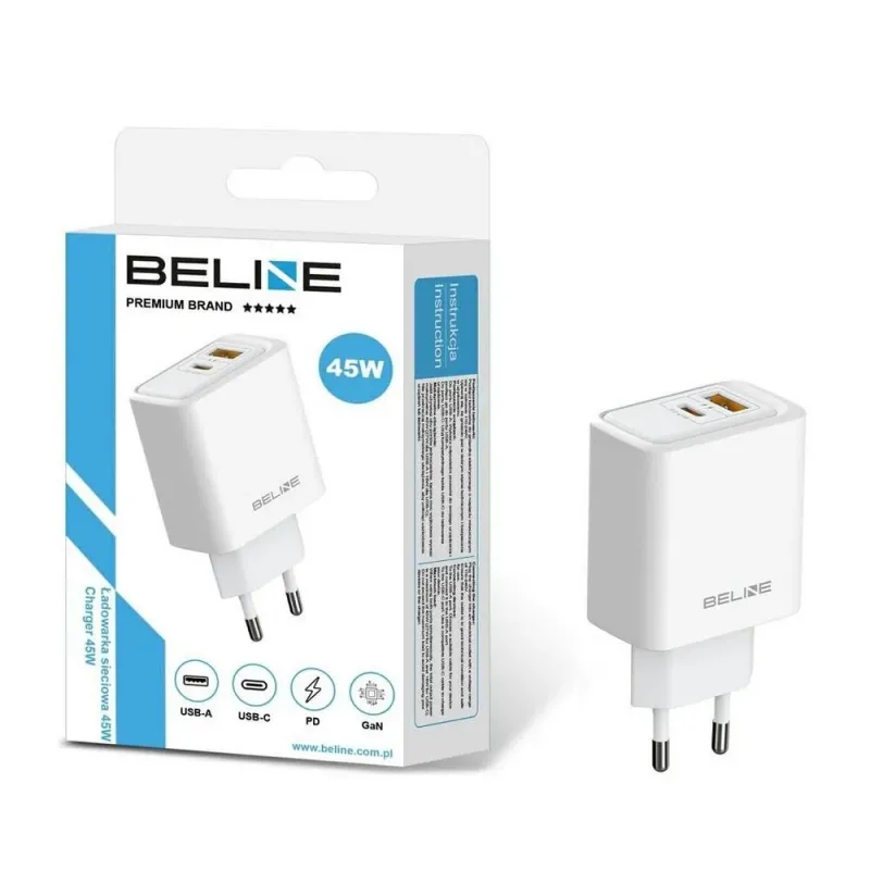 Ładowarka sieciowa Beline 45W 1xUSB-C + 1xUSB GaN PD 3.0 | PartsPC.pl