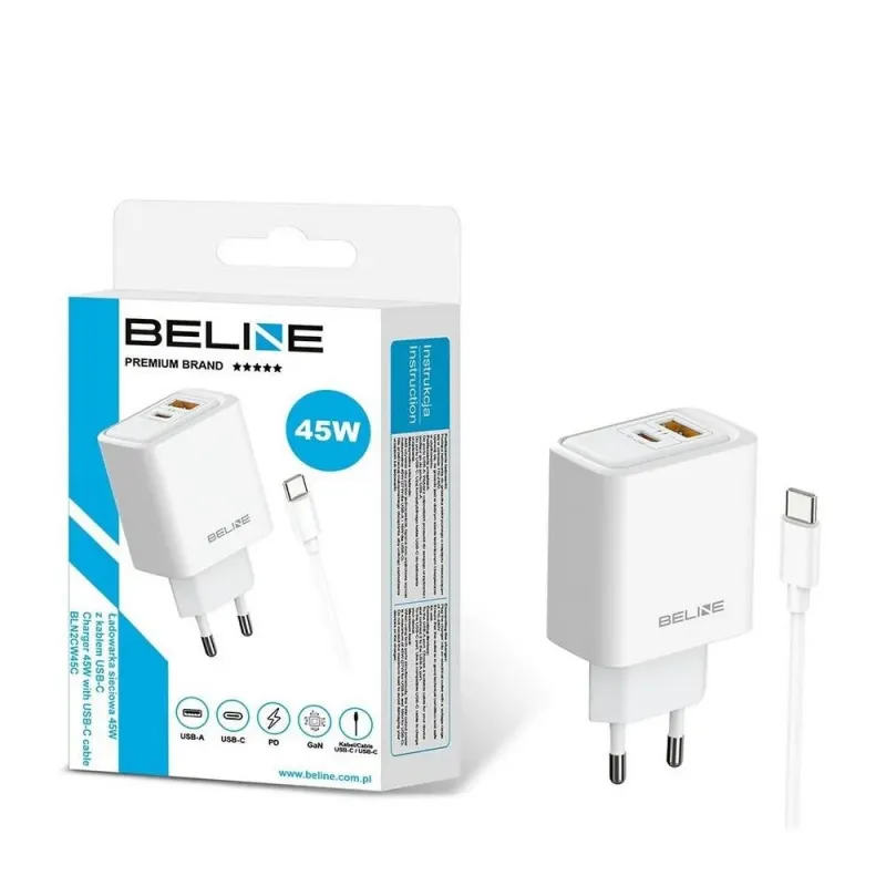Ładowarka sieciowa Beline 45W 1xUSB-C + 1xUSB GaN PD 3.0 QC 3.0 + kabel