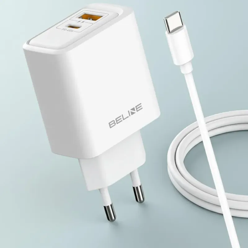 Ładowarka sieciowa Beline 45W 1xUSB-C + 1xUSB GaN PD 3.0 QC 3.0 + kabel