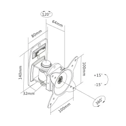 Uchwyt ścienny pojedynczy DIGITUS, 1xLCD, max. 27", obrotowy 360° PIVOT,