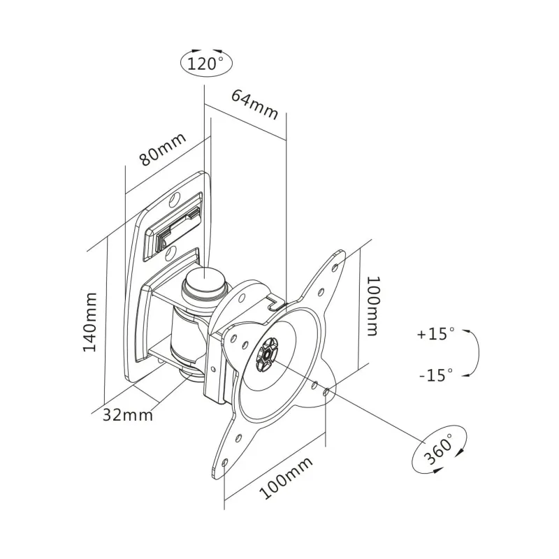 Uchwyt ścienny pojedynczy DIGITUS, 1xLCD, max. 27", obrotowy 360° PIVOT,