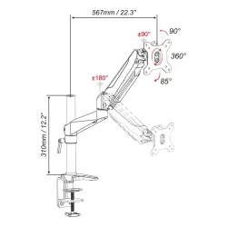 Ramię biurkowe pojedyncze z zaciskiem Digitus, 1xLCD, max. 27", max. 8kg,