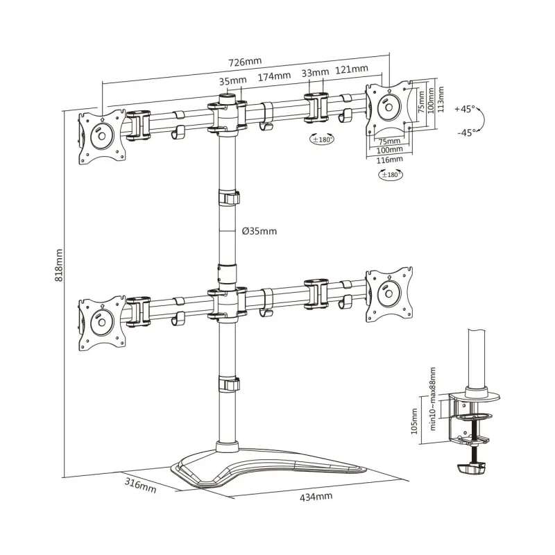 Stojak biurkowy poczwórny DIGITUS, 4xLCD, max. 27", max. | PartsPC.pl