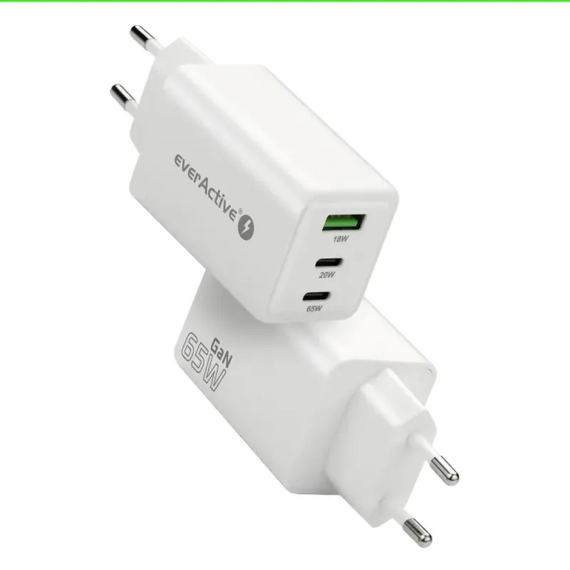 Ładowarka sieciowa everActive GaN SC-655Q 1x USB, 2x | PartsPC.pl
