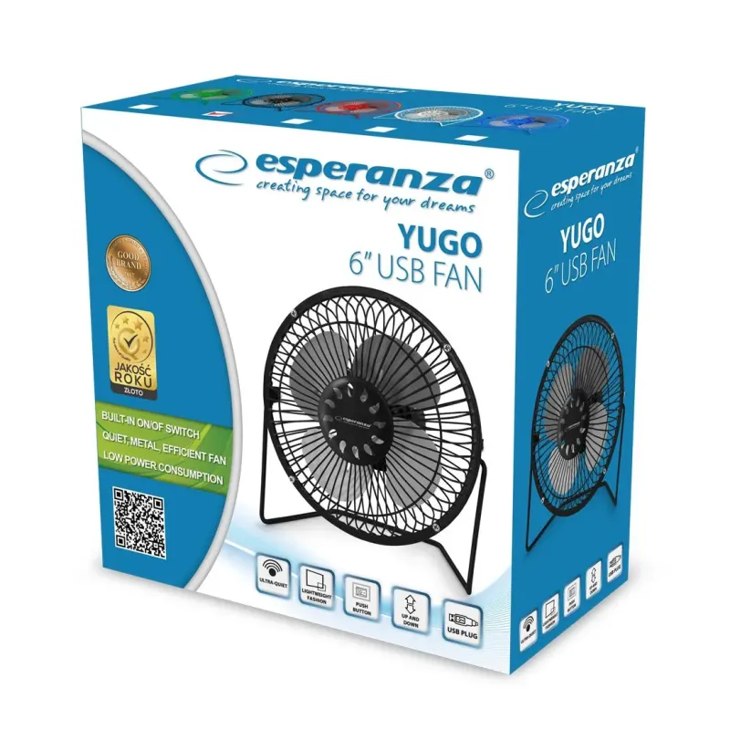 Wentylator Esperanza 6" USB Yugo czarny | PartsPC.pl