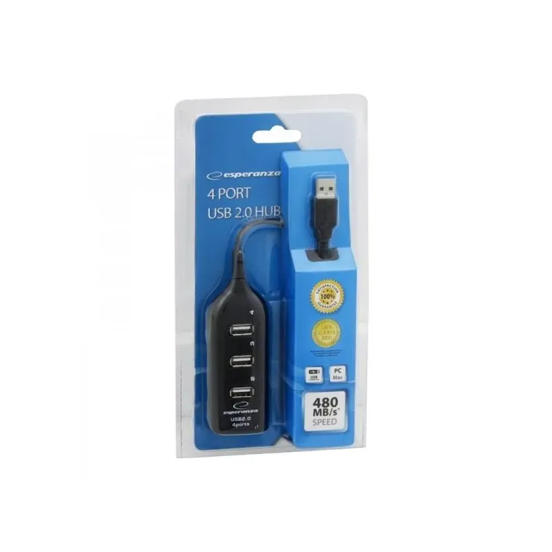Hub USB Esperanza EA116 4xUSB 2.0 czarny | PartsPC.pl