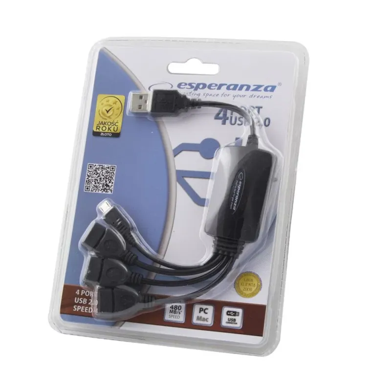 Hub USB Esperanza EA158 3xUSB 2.0 + 1x MICRO USB, czarny | PartsPC.pl