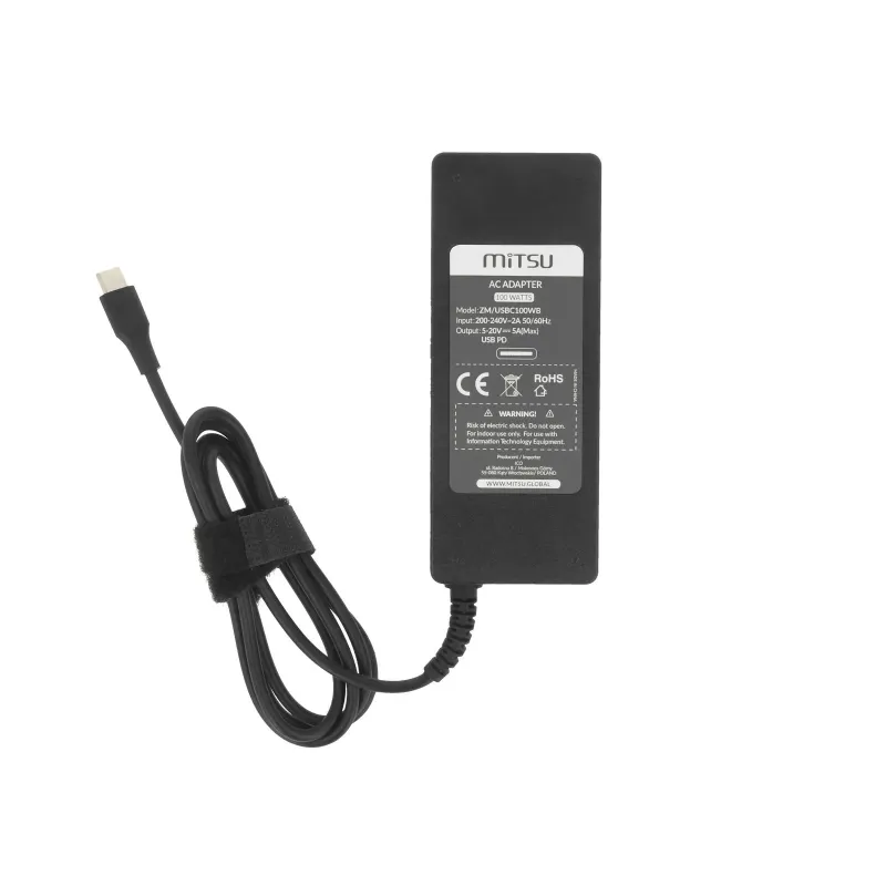 Zasilacz sieciowy Mitsu 100W USB-C, USBC, 5-20V, 3-5A (black… | PartsPC.pl