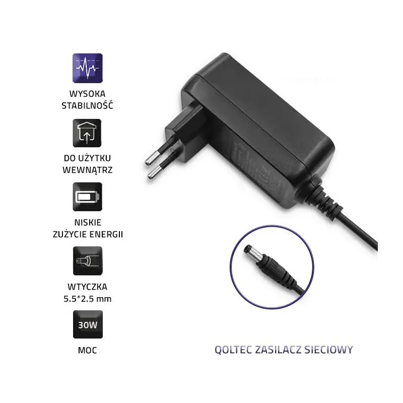 Zasilacz sieciowy Qoltec 30W 15V 2A 5.5*2.5