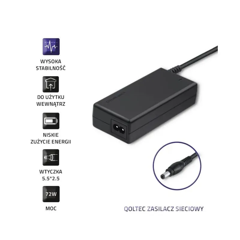Zasilacz sieciowy Qoltec 72W 12V 6A 5.5*2.5 | PartsPC.pl