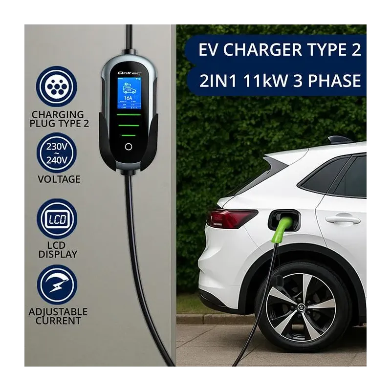 Ładowarka Qoltec do samochodu elektrycznego EV z regulacją 2w1 typ2 | 11kW