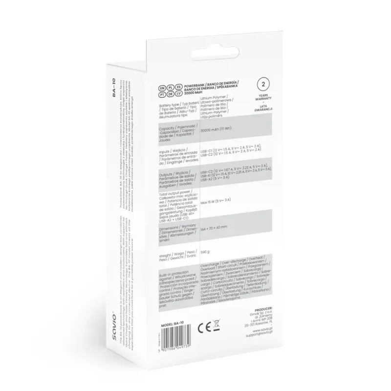 Powerbank Savio BA-10 30000mAh czarny