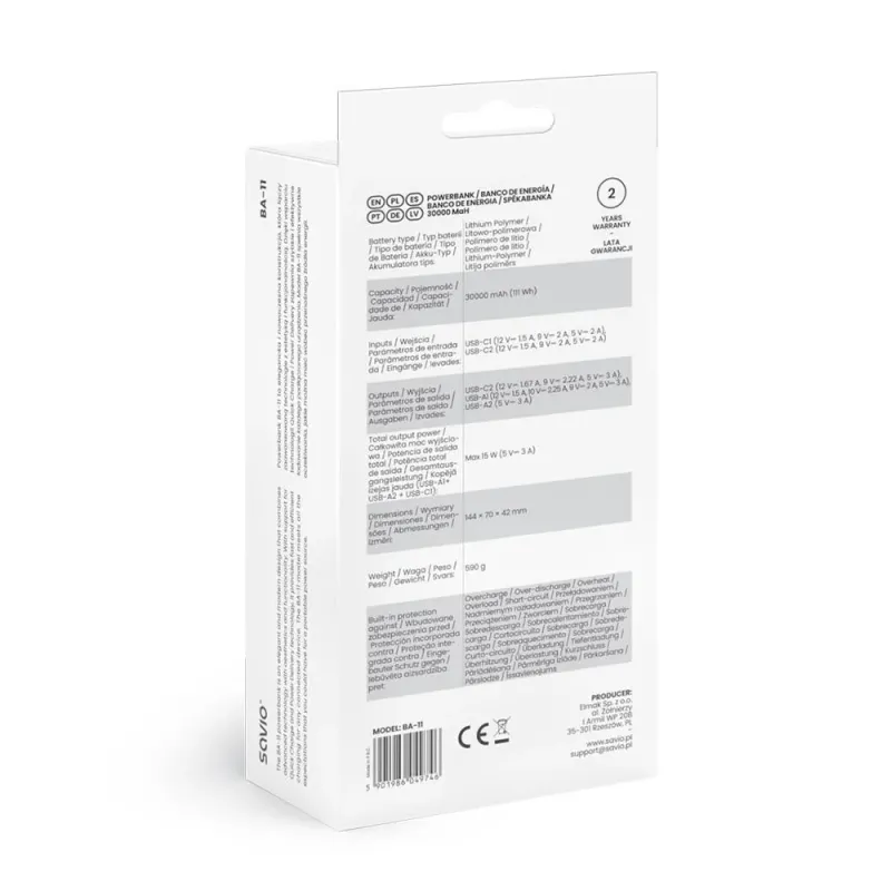 Powerbank Savio BA-11 30000mAh biały