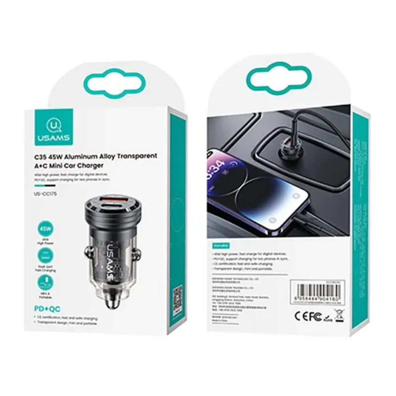 Ładowarka samochodowa Usams C35 45W USB-A + USB-C PD Fast Charge