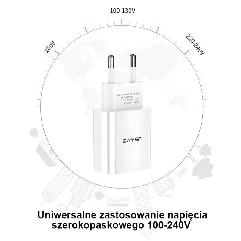 Ładowarka sieciowa Usams T18 2,1A 1xUSB- bez kabla - biała