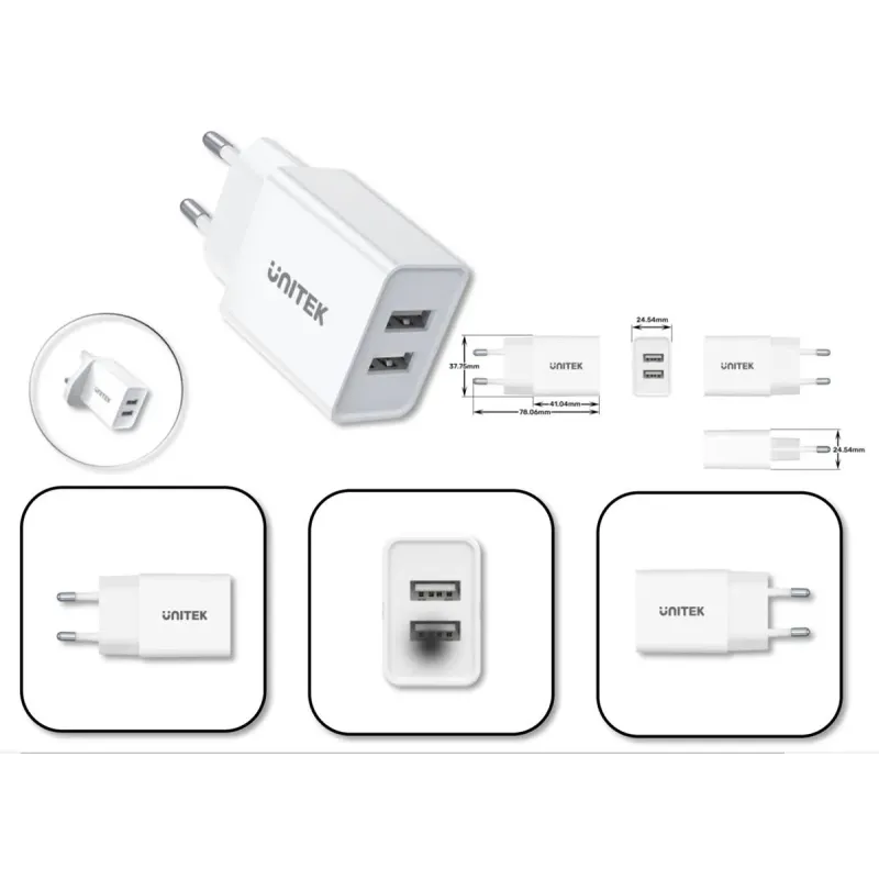 Ładowarka Sieciowa Unitek P1113A-EU 2xUSB-A 12W, biała | PartsPC.pl