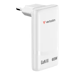 Ładowarka sieciowa Verbatim GaN Fold 'n' Go 65W 2xUSB-C PD 3.0 biała