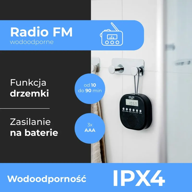 Radio FM Adler AD 1912 wodoodporne, IPX4 | PartsPC.pl
