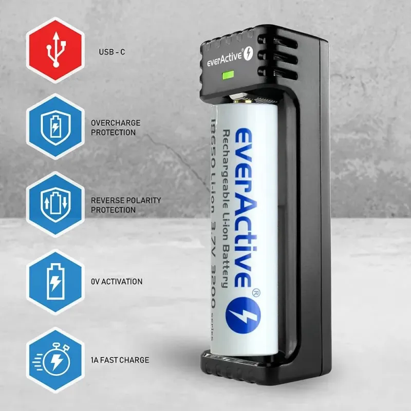 Ładowarka do akumulatorków cylindrycznych Li-ion everActive LC-100C