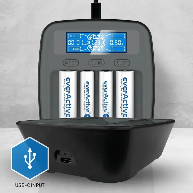 Ładowarka do akumulatorków Ni-MH 4-kanałowa everActive NC-1000M czarna