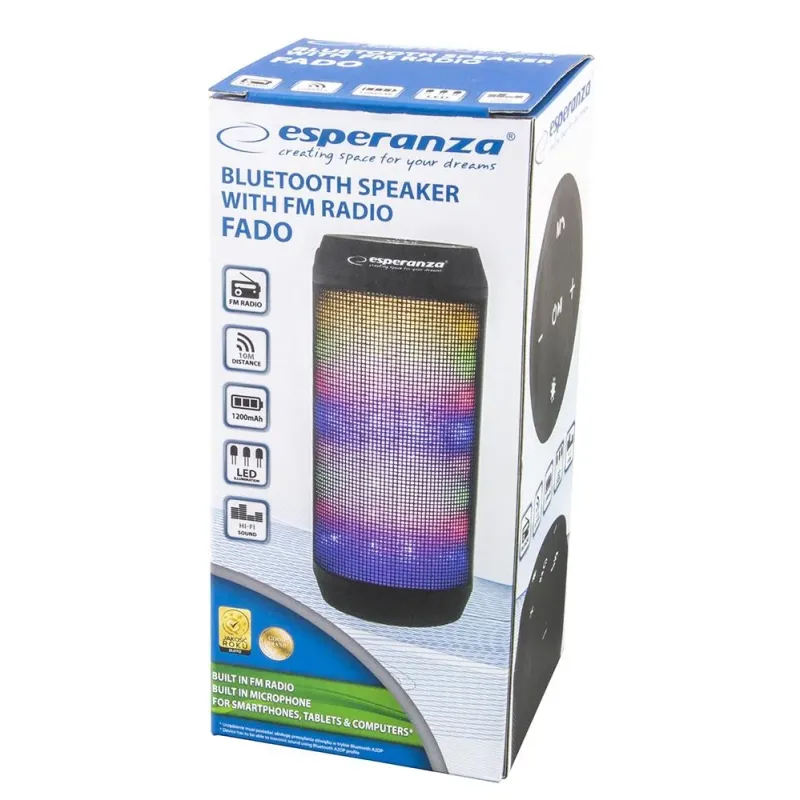 Głośnik Bluetooth Esperanza Fado EP133K FM LED czarny