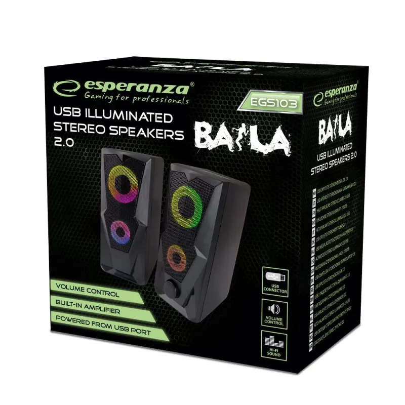 Głośniki 2.0 Esperanza USB LED Rainbow Baila EGS103 | PartsPC.pl