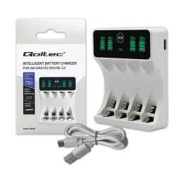 Ładowarka Qoltec do akumulatorków Ni-MH typu R03 AAA R6 AA | LCD | Kabel