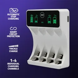 Ładowarka Qoltec do akumulatorków Ni-MH typu R03 AAA R6 AA | LCD | Kabel