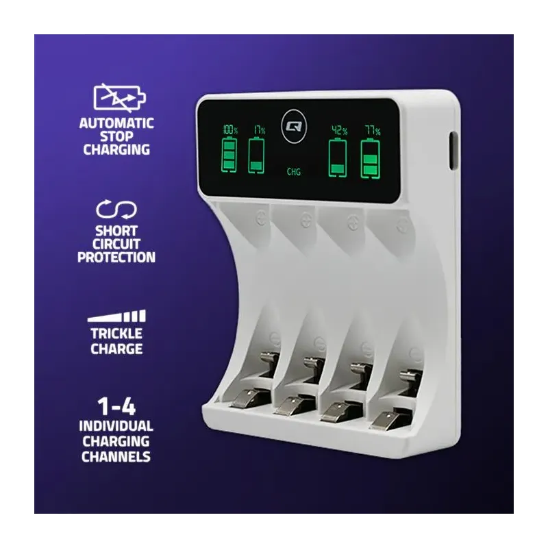 Ładowarka Qoltec do akumulatorków Ni-MH typu R03 AAA R6 AA | LCD | Kabel