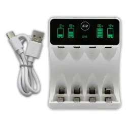 Ładowarka Qoltec do akumulatorków Ni-MH typu R03 AAA R6 AA | LCD | Kabel