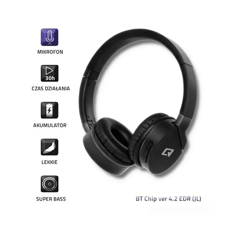 Słuchawki z mikrofonem Qoltec bezprzewodowe nauszne | BT | PartsPC.pl