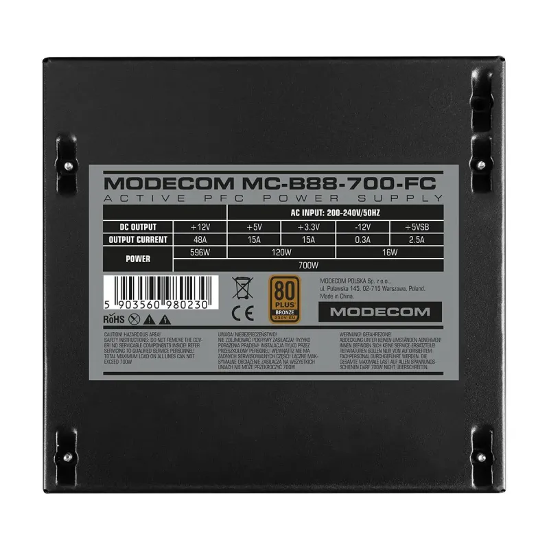 Zasilacz Modecom MC-B88-700FC ATX DC-DC 80+ Bronze 230V | PartsPC.pl