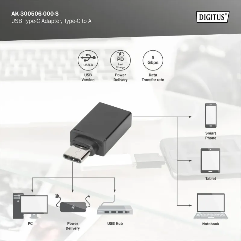 Adapter DIGITUS USB 3.0 SuperSpeed Typ USB C/USB A M/Ż | PartsPC.pl