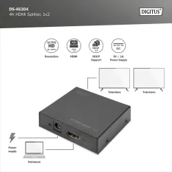 Splitter HDMI DIGITUS DS-46304 2-portowy, 4096x2160p 4K UHD … | PartsPC.pl